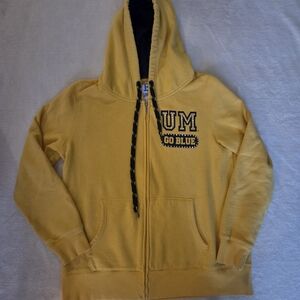 E5 College Classics Womens Michigan Bling Hoodie Jacket Sz L Yellow Full Zip Y2K